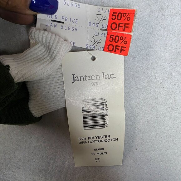 1980s Jantzen Country Gear Small Henley Colorblock Drawstring Hem Deadstock - Picture 7 of 9